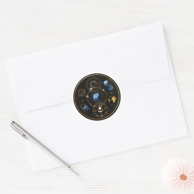 Black Velvet Gold Celestial Astrology Classic Round Sticker (Envelope)