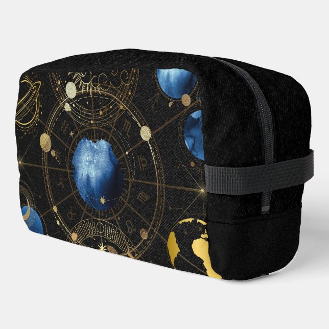 Black Velvet Gold Celestial Astrology Dopp Kit (Left Corner)