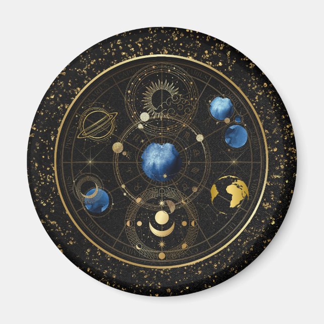 Black Velvet Gold Celestial Astrology Magnet (Front)
