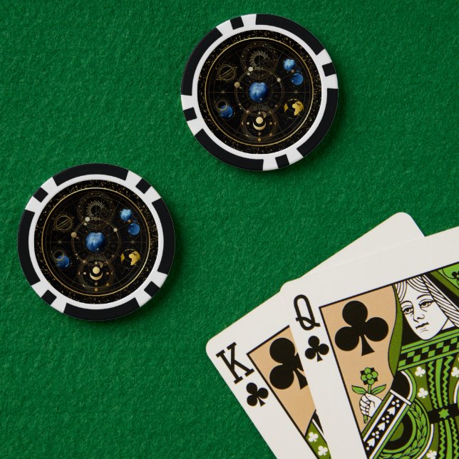 Black Velvet Gold Celestial Astrology Poker Chips (Poker Table (Double))