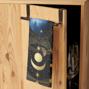 Black Velvet Gold Celestial Astrology Tea Towel