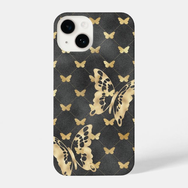 Black Velvet Golden Butterflies iPhone 14 Cases (Back)