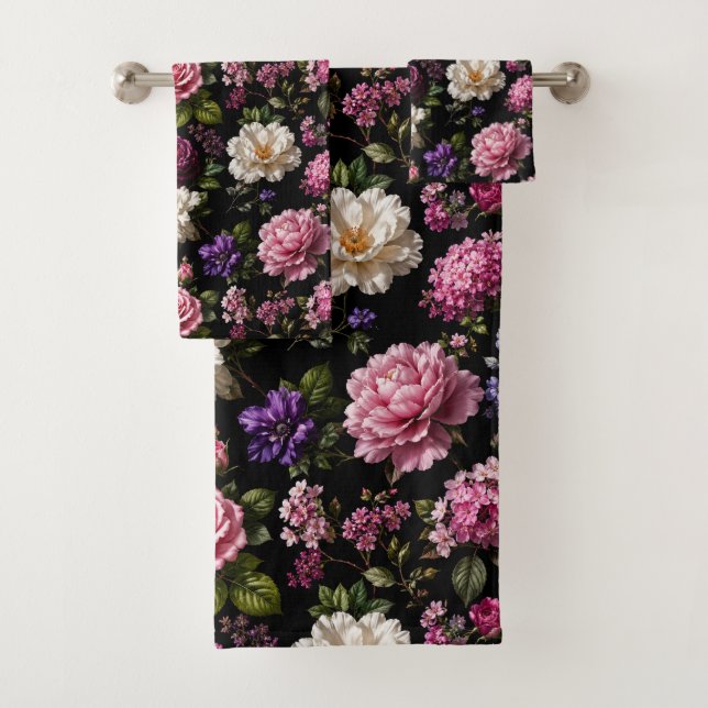 Black Velvet Rose Bath Towel Set (Insitu)