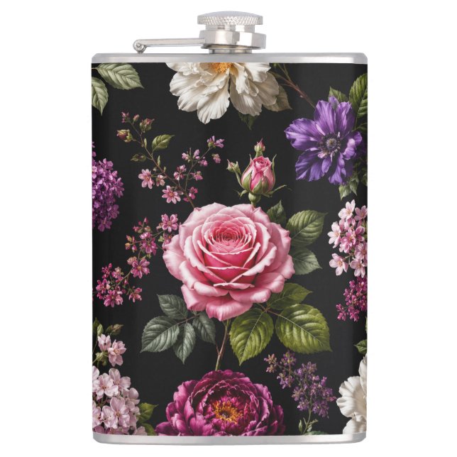 Black Velvet Rose  Hip Flask (Front)