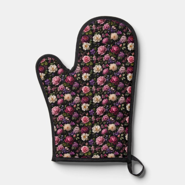 Black Velvet Rose Oven Mitt (Front)