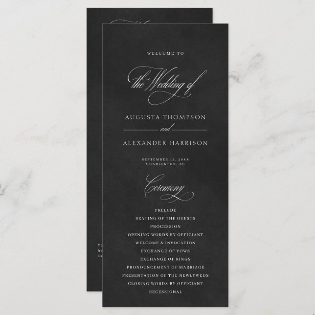 Black Velvet Texture Imitation Wedding Program (Front/Back)