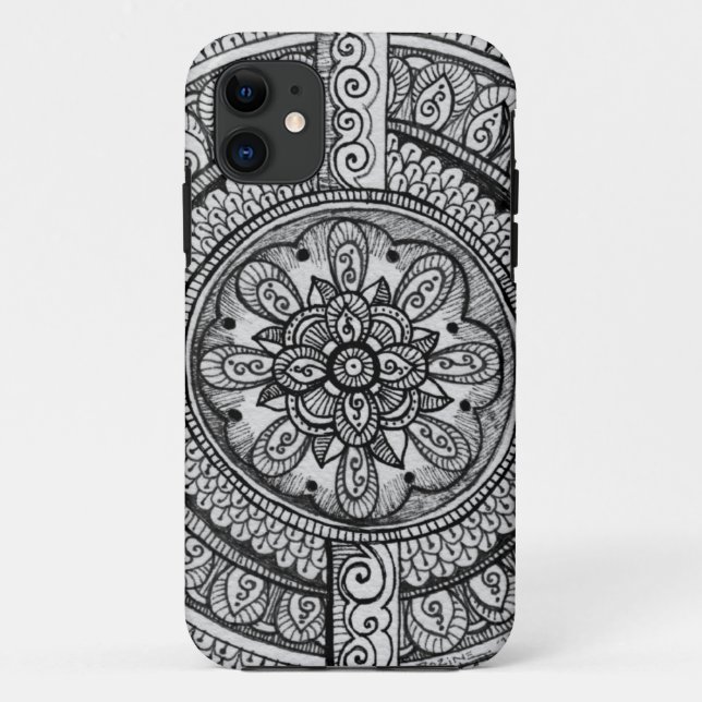 Black Velvet White Damask Dreamcatcher Mandala Art Case-Mate iPhone Case (Back)