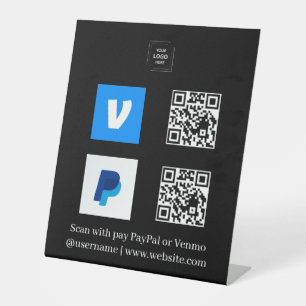 Black Venmo & PayPal QR Code Scan to Pay Pedestal Sign