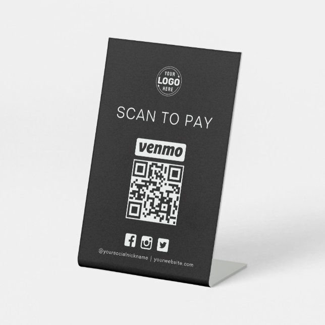 Black Venmo QR Code Sign Scan to Pay Business (Front)