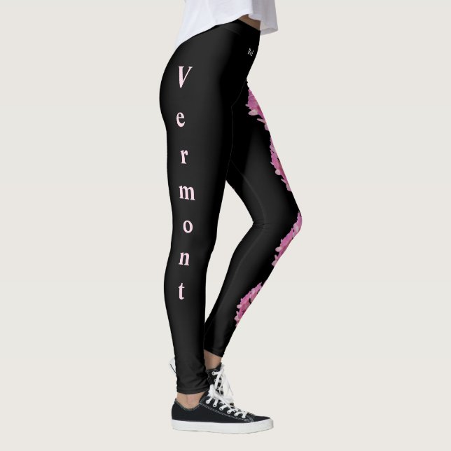 Black Vermont State Red Clover Flower Leggings (Right)