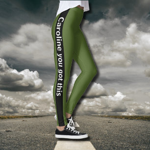 Black Vertical Stripe   Add Text   Olive Green Leggings