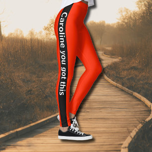 Black Vertical Stripe Add Text Scarlet Leggings
