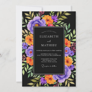 Black Vibrant Botanical Wedding Invitation