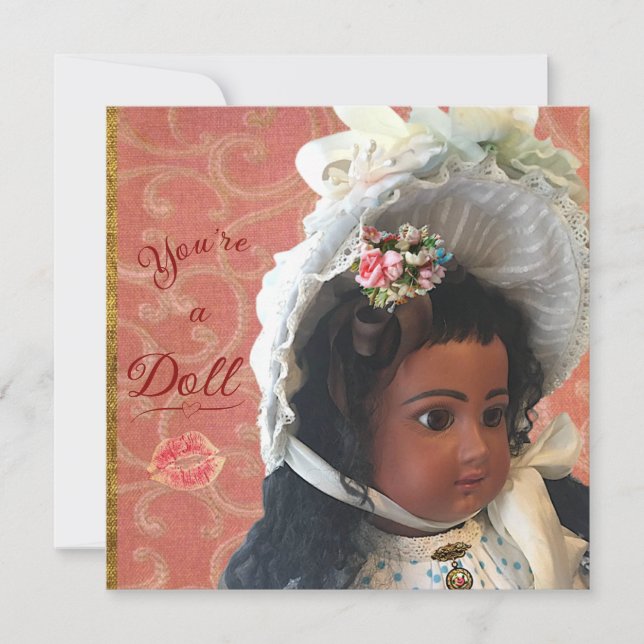 Black Victorian Doll Valentine/Greeting Card (Front)