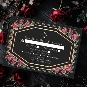 Black Victorian Gothic Roses Thorns Wedding RSVP  Enclosure Card