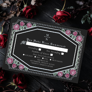 Black Victorian Gothic Roses Thorns Wedding RSVP Enclosure Card