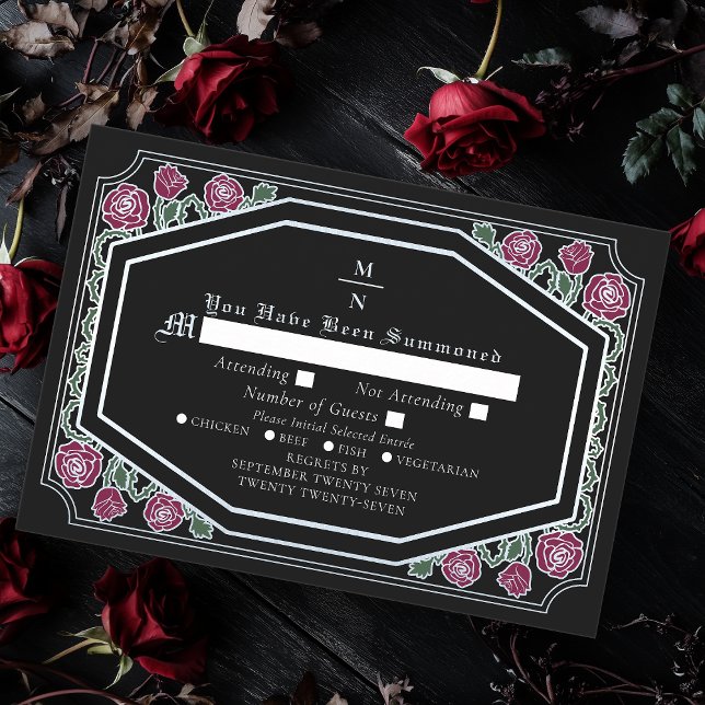 Black Victorian Gothic Roses Thorns Wedding RSVP  Enclosure Card (Creator Uploaded)