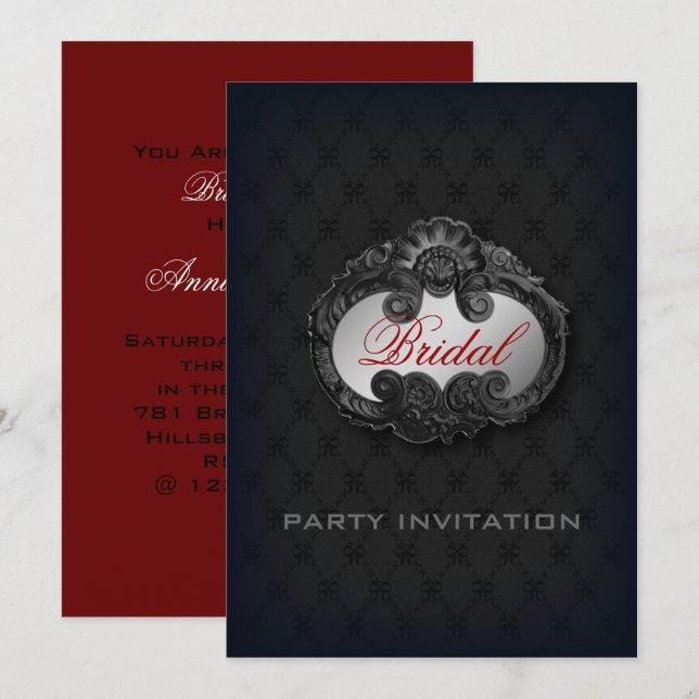 Black Victorian Gothic Vampire bridal shower Invitation (Front/Back)