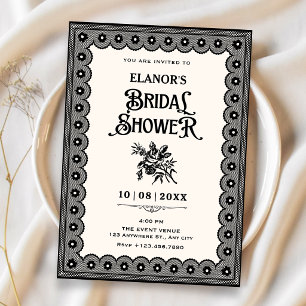 Black victorian lace bridal shower invitation