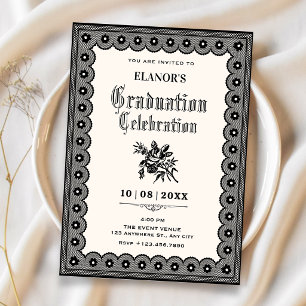 Black victorian lace graduation invitation