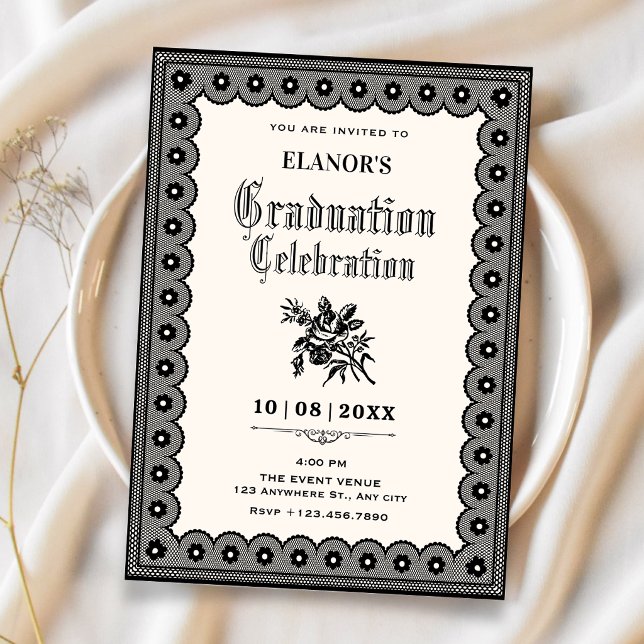 Black victorian lace graduation invitation (Creator Uploaded)