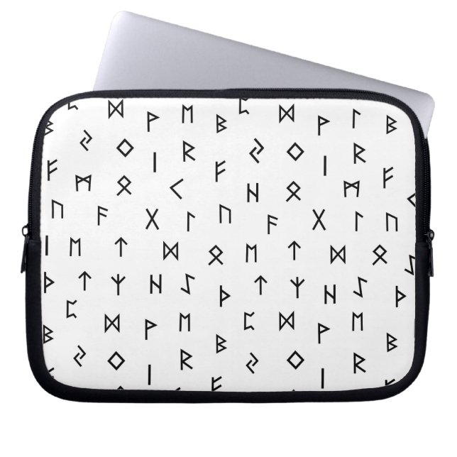 Black Viking Runes on White Background Laptop Sleeve (Front)