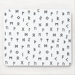 Black Viking Runes on White Background Mouse Mat