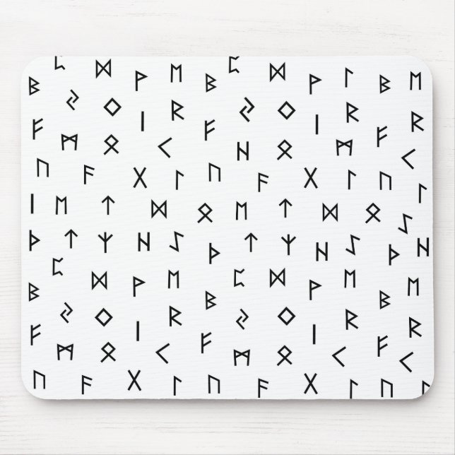 Black Viking Runes on White Background Mouse Mat (Front)