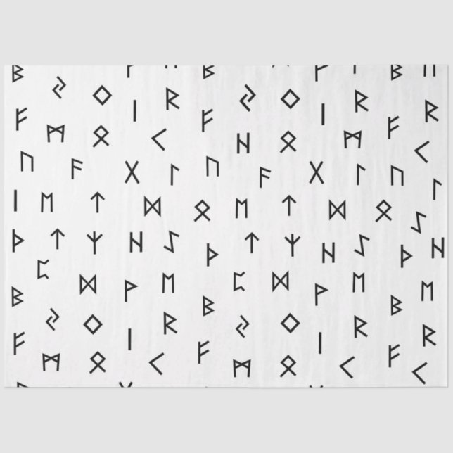 Black Viking Runes on White Background Tissue Paper (Front)
