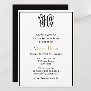 Black Vine Script Monogram B&G DIY BG Birthday Invitation