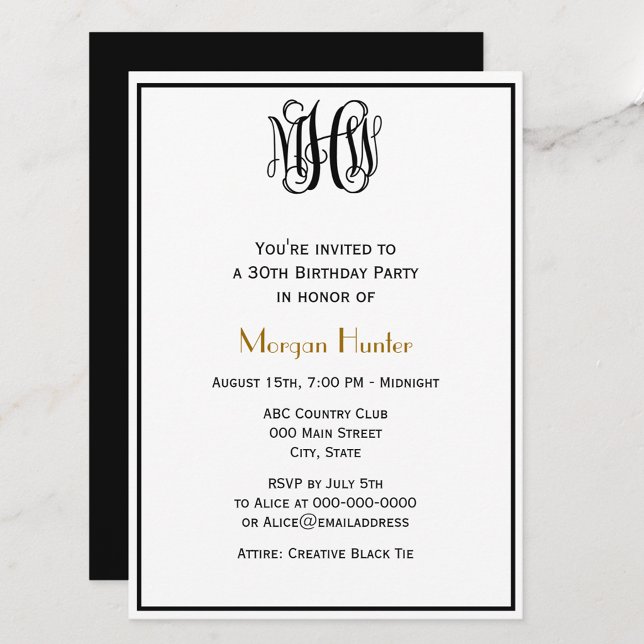Black Vine Script Monogram B&G DIY BG Birthday Invitation (Creator Uploaded)
