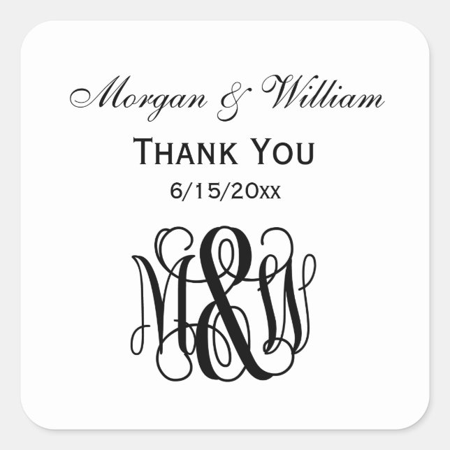 Black Vine Script Monogram B&G DIY BG Square Sticker (Front)