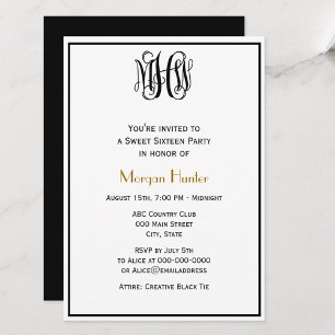 Black Vine Script Monogram B&G DIY BG Sweet 16 Invitation