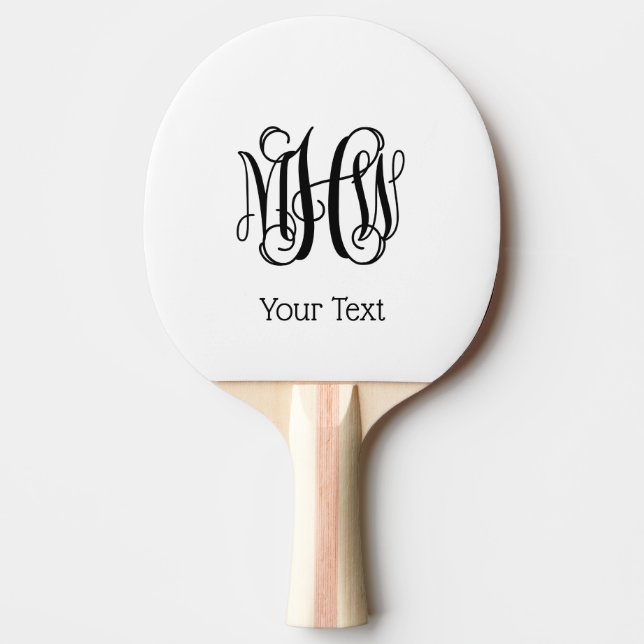 Black Vine Script Monogram DIY BG Ping Pong Paddle (Front)
