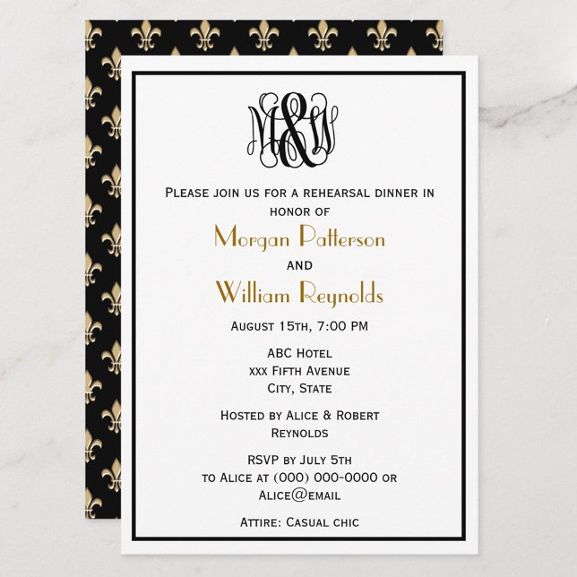 Black Vine Script Monogram DIY BG Rehearsal Fleur Invitation (Creator Uploaded)