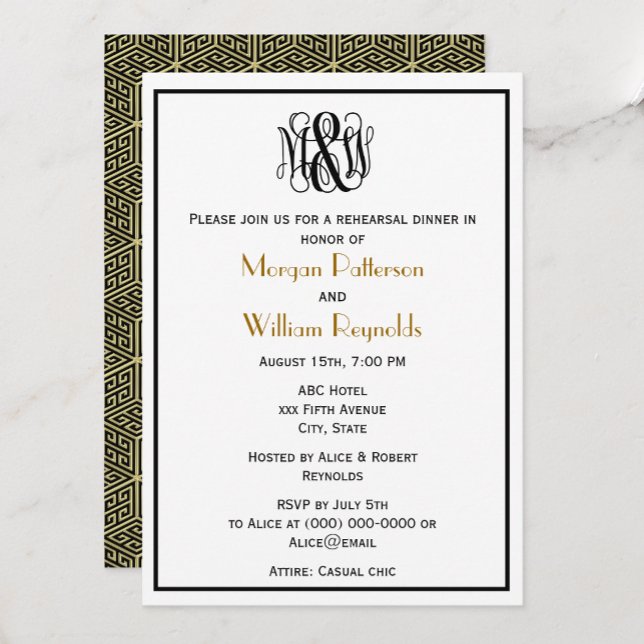 Black Vine Script Monogram DIY BG Rehearsal GK Cb Invitation (Creator Uploaded)