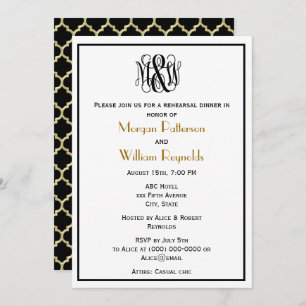 Black Vine Script Monogram DIY BG Rehearsal Morocc Invitation