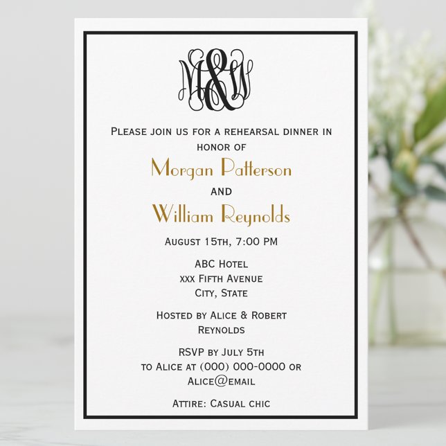 Black Vine Script Monogram DIY BG Rehearsal Stars Invitation (Creator Uploaded)