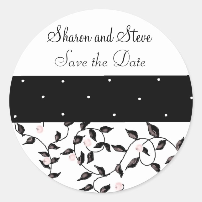 Black Vines Save the Date Classic Round Sticker (Front)