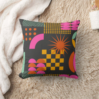 Black Vintage Abstract geometric art pattern Cushion