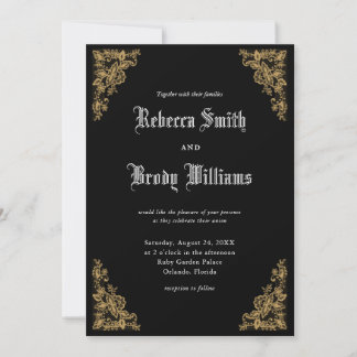 Black Vintage Antique Lace Wedding  Invitation