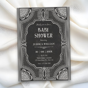 Black vintage art deco baby shower invitation