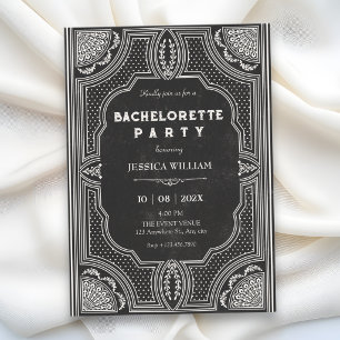 Black vintage art deco bachelorette invitation
