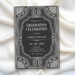 Black vintage art deco graduation invitation