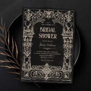 Black Vintage baroque gothic arch bridal shower  Invitation