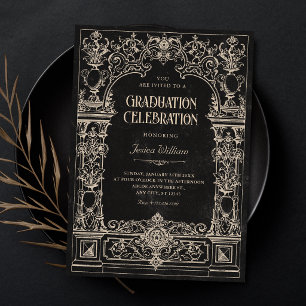 Black Vintage baroque gothic arch graduation Invitation