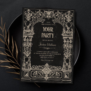 Black Vintage baroque gothic arch Invitation