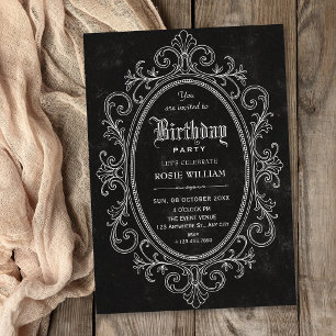 Black Vintage baroque victorian birthday Invitation