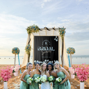 Black Vintage Blue Watercolor Floral Bridal Shower Tapestry