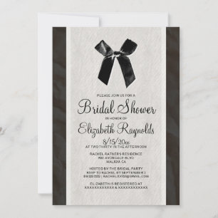 Black Vintage Bow Linen Bridal Shower Invitations